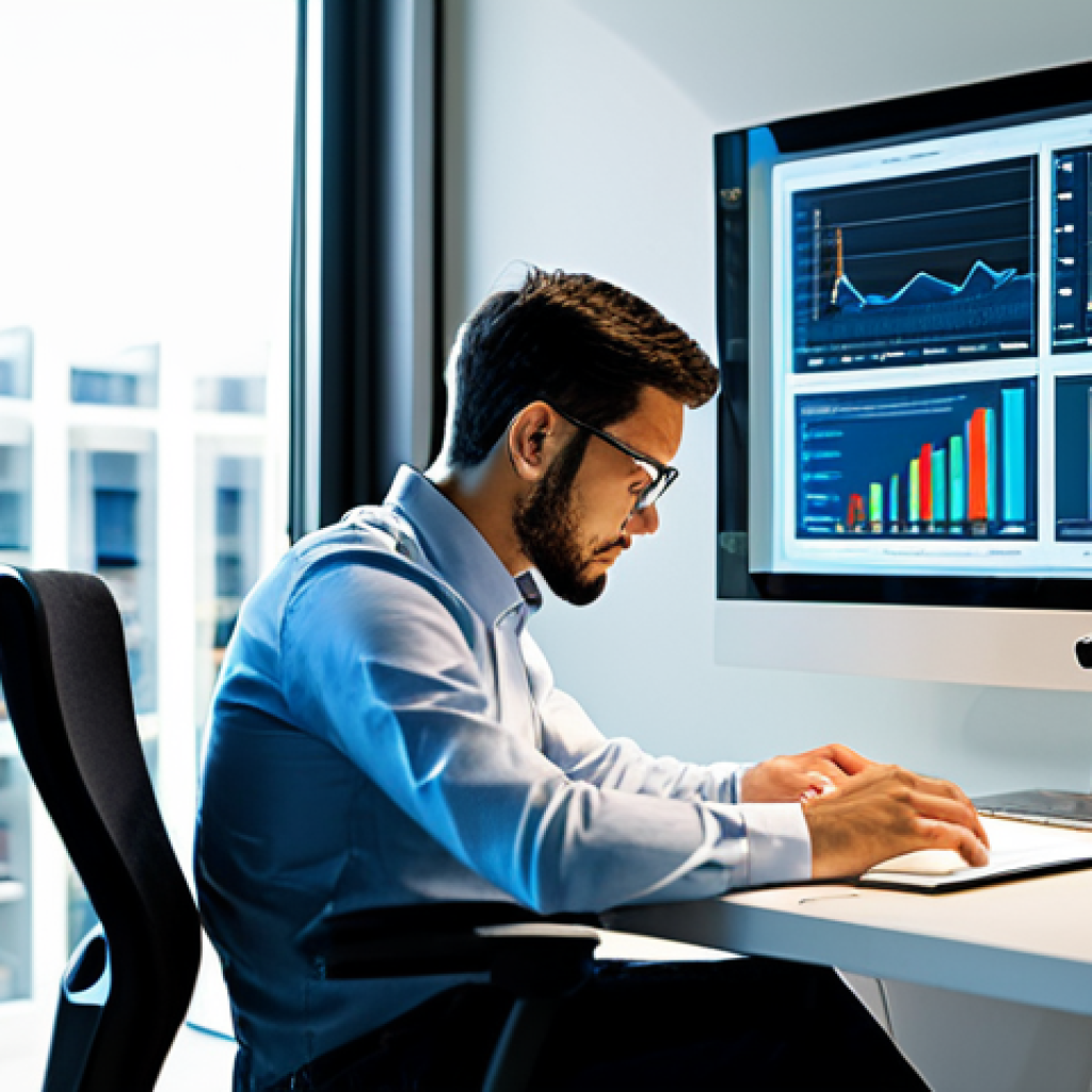 **Prompt:** A focused professional in a modest business casual outfit, seated comfortably at a sleek, minimalist desk in a modern, sunlit study space. They are intently looking at a large, transparent digital screen displaying a personalized learning dashboard with intricate data visualizations, progress charts, and recommended resources for skill development. The background features blurred shelves of books and subtle, futuristic digital interfaces, emphasizing an atmosphere of productive self-improvement and AI-powered learning. Fully clothed, appropriate attire, safe for work, perfect anatomy, correct proportions, natural pose, well-formed hands, proper finger count, natural body proportions, professional photography, high quality, family-friendly, appropriate content.