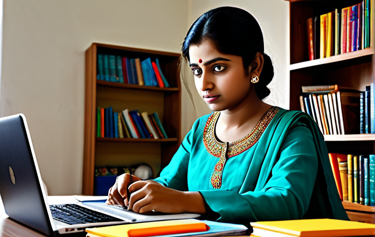 **Prompt:** "A young Bengali woman, fully clothed in a traditional salwar kameez, studying intently at a brightly lit desk overflowing with books and a laptop displaying an online learning platform, appropriate attire, safe for work, emphasizing focus and determination, family-friendly, professional."