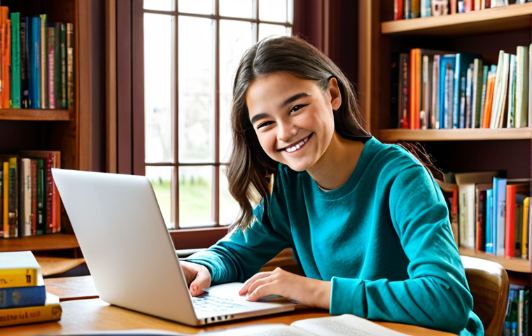 자기주도학습코치 성공 노하우 - **
A young, smiling student, fully clothed in casual attire, enthusiastically studying books and us...