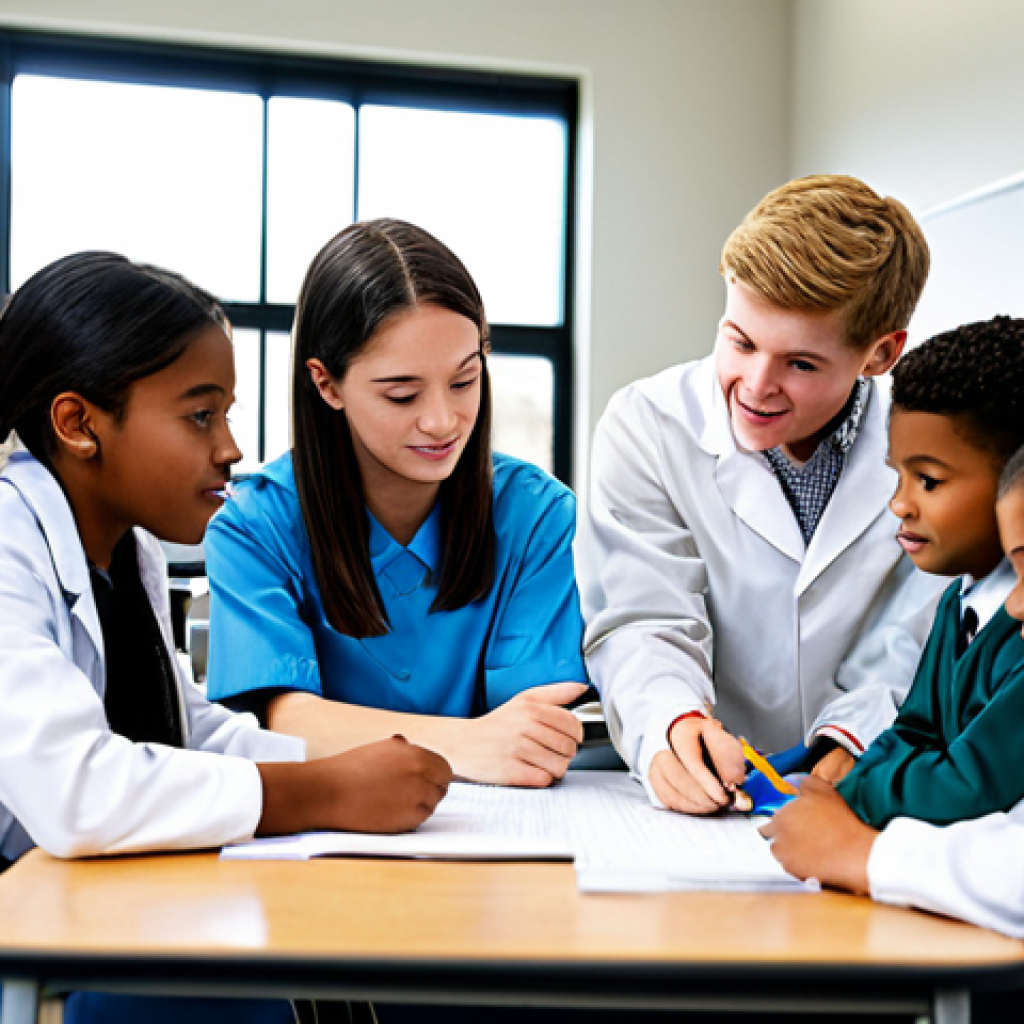 자기주도학습코치와 협업 프로젝트 운영법 - Collaborative Learning Scene**
"A diverse group of students working together on a science project i...