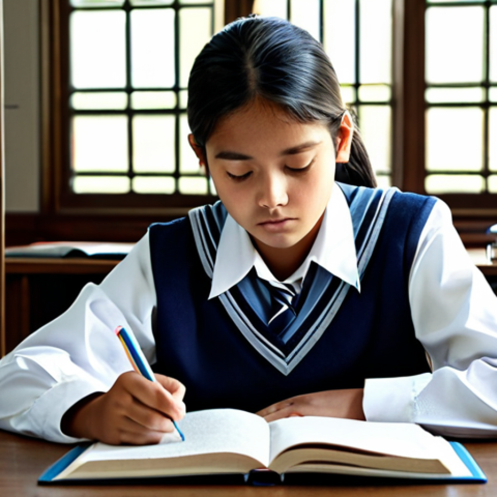 자기주도학습코치 전문성 키우는 법 - **Prompt:** A determined student, fully clothed in school uniform, studying intently at a desk piled...